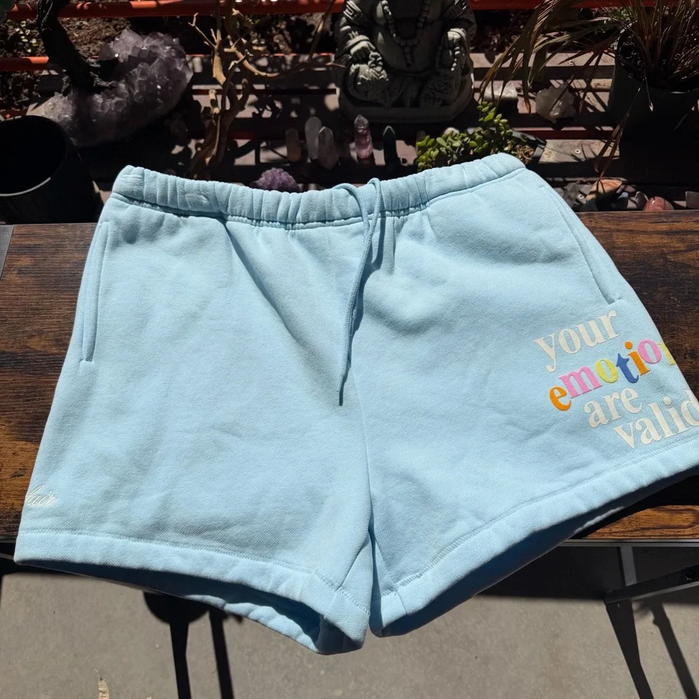 The Mayfair Group Your Emotions are Valid Light Blue Shorts - Picture 2 of 6